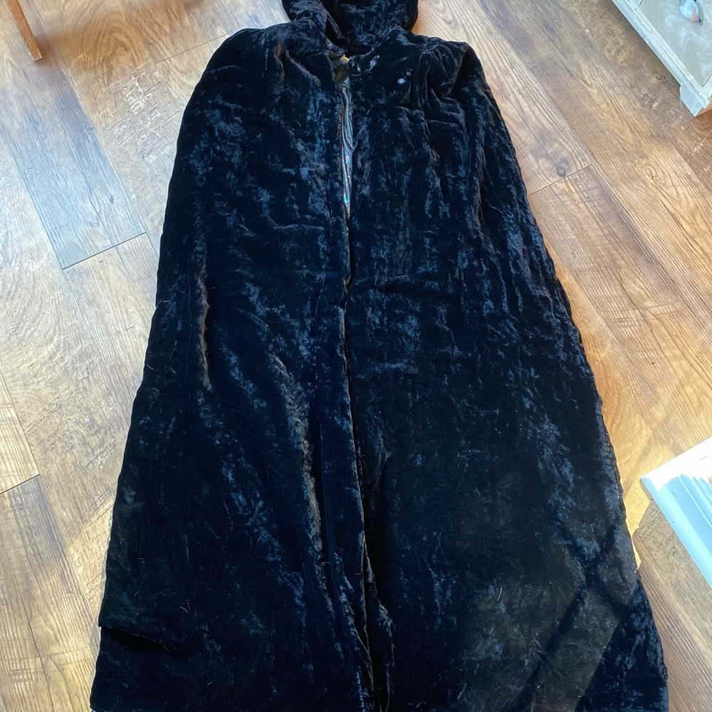 Vintage Black Hooded Velvet Cloak Cape witch